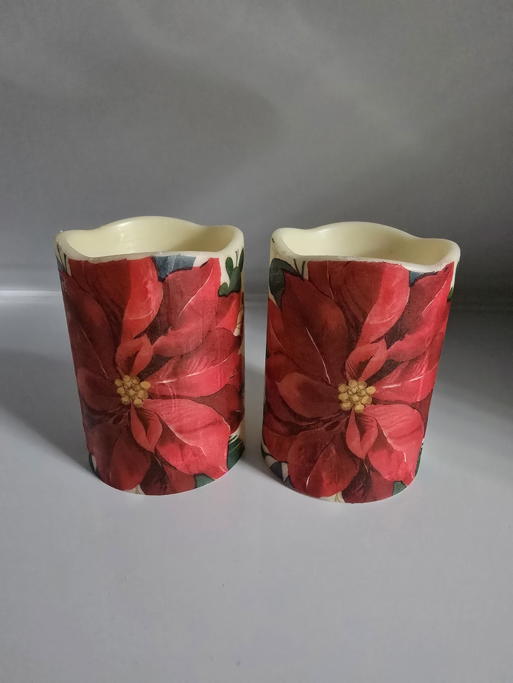 Unknown Brand Red Poinsettia Pillar Candle Covers - Set of 2
